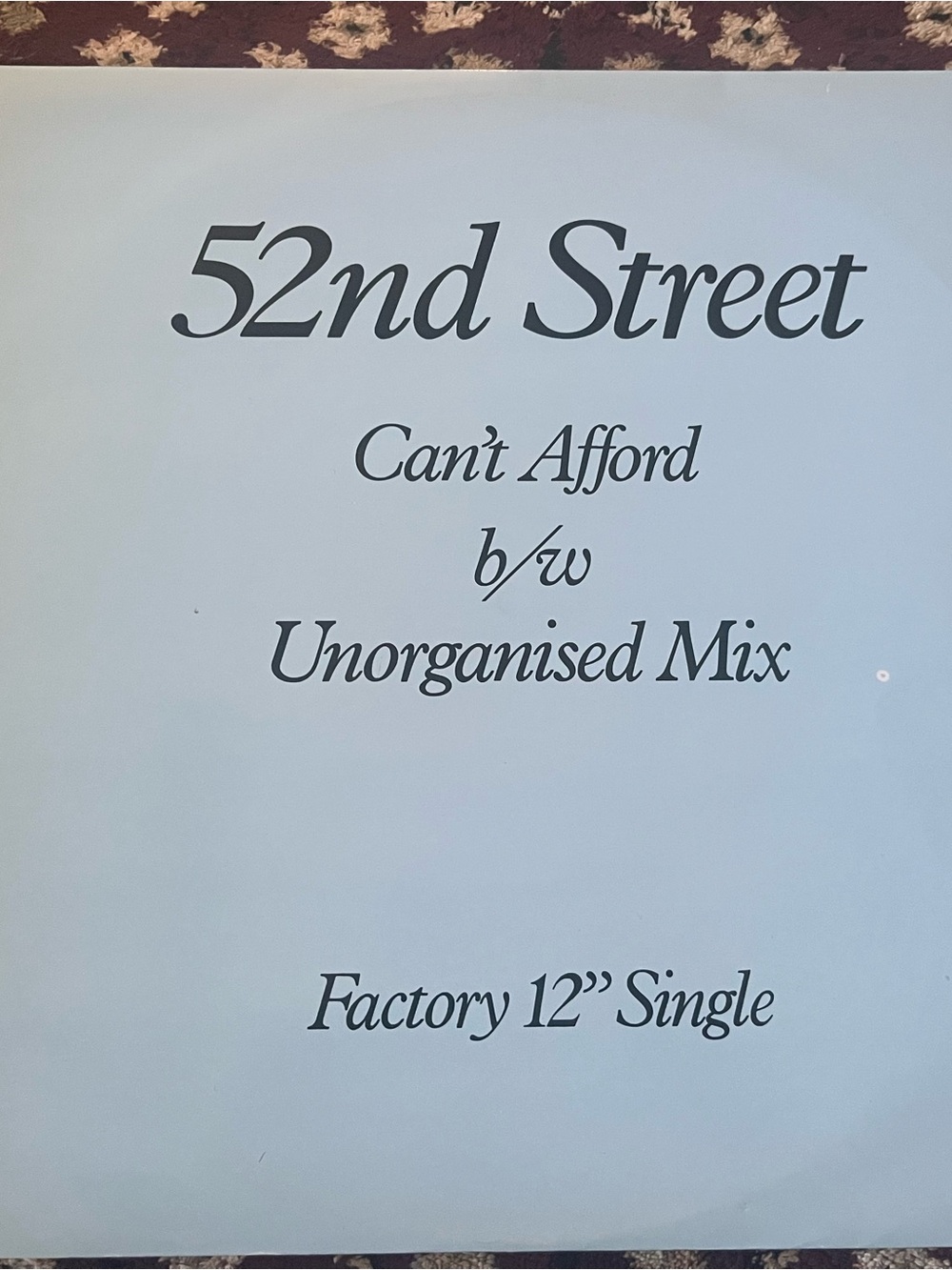 52nd Street Can't Afford UK 12" Single Factory Records FAC 118 1984 Synth Pop EX